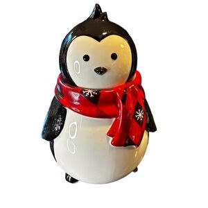 Vintage Harry & David Penguin Cookie Jar Glazed Ceramic Plaid Scarf